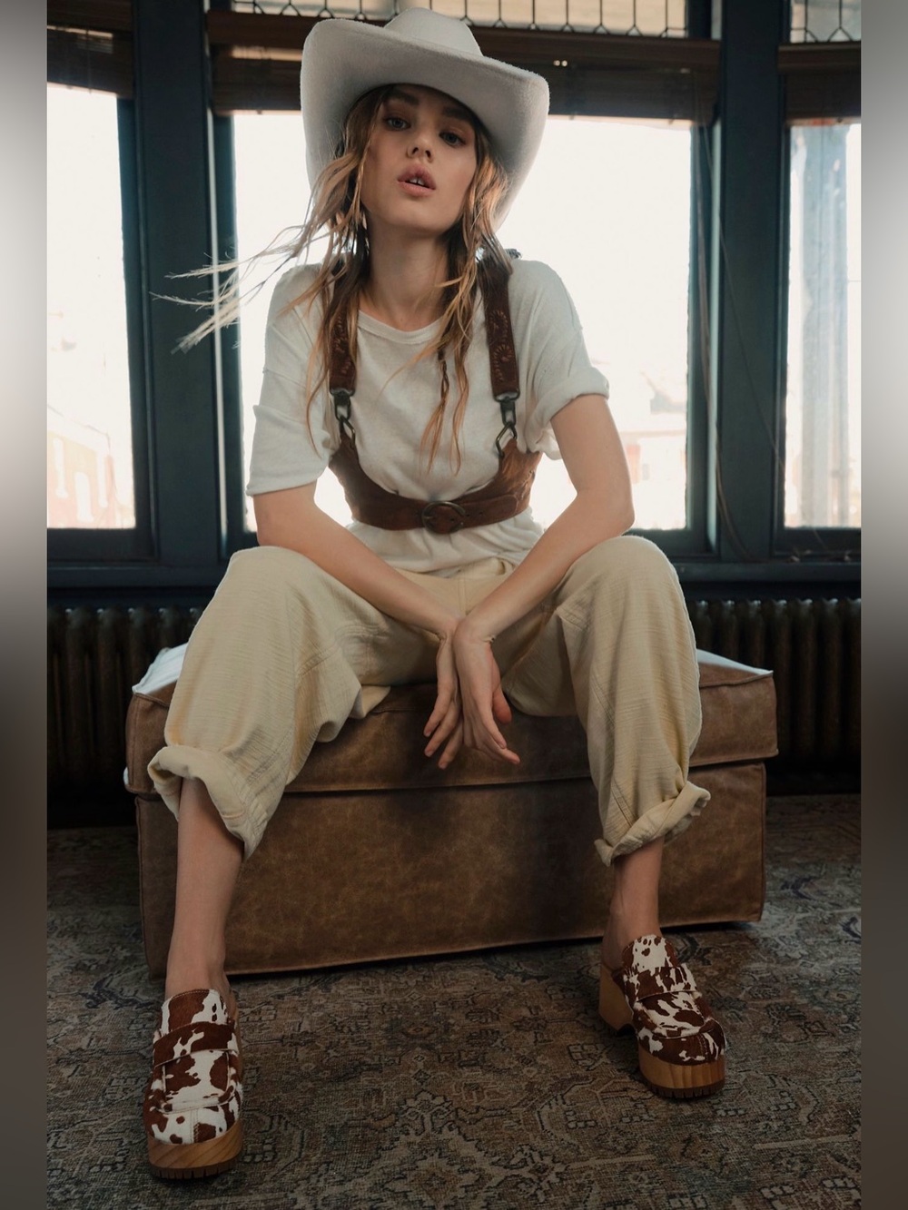 Free People Brown and White Mules